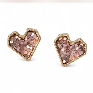Fashion Jewelry Gold and Pink Heart Earrings